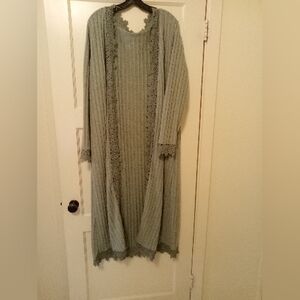 Whimsigoth Floor Length Gray Cardigan With Lace Size XL